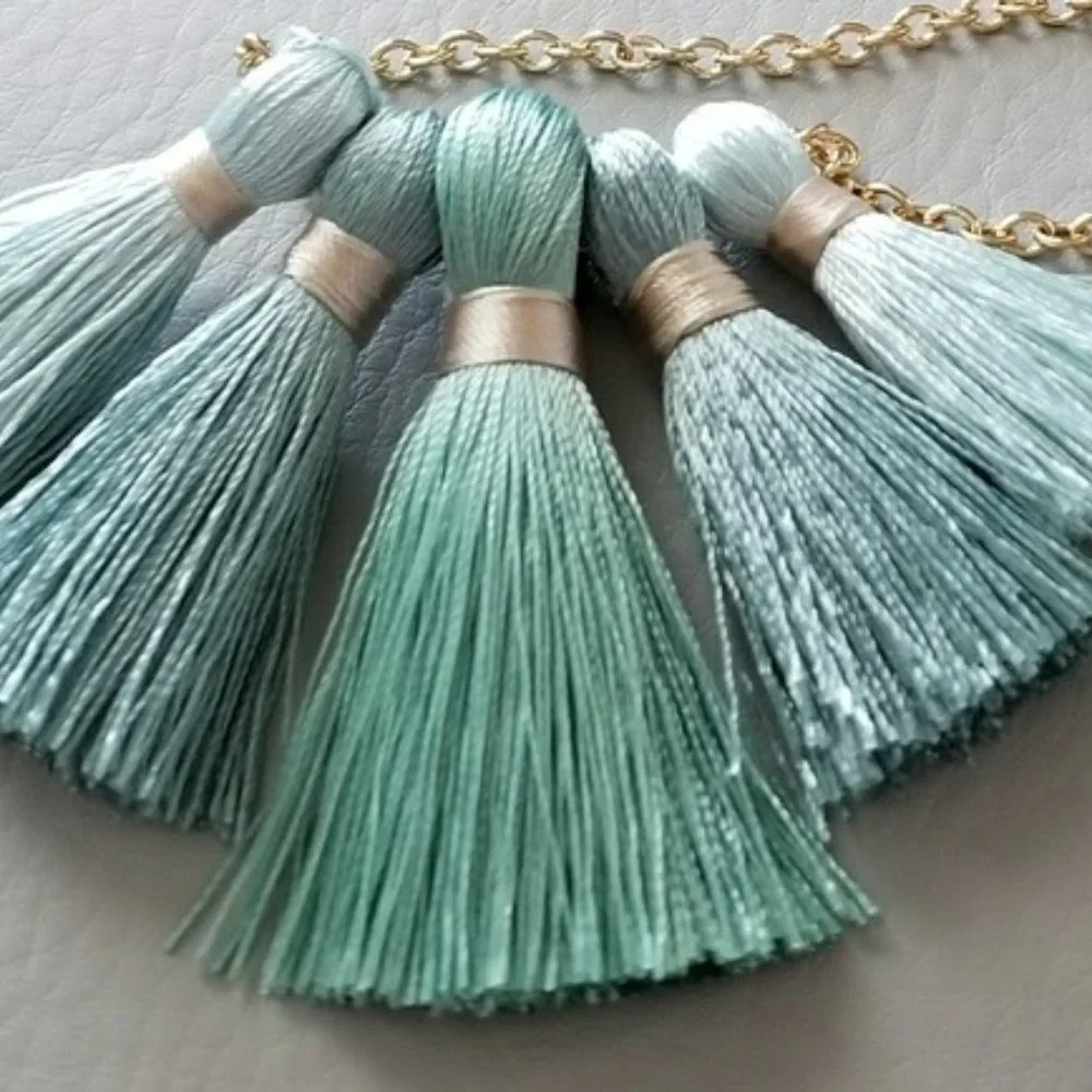 Miss Ivy Pearl Five Fringe Tassel Gold Necklace NEW